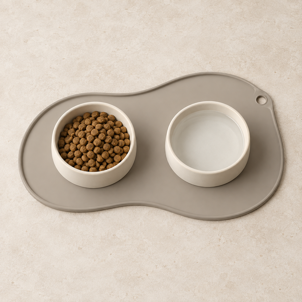 Sculpted Feeding Mat in matte mushroom gray silicone
