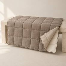 Washed Linen Sofa Throw with wide quilting and scalloped edging