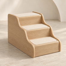 Rounded Oak Pet Steps with three tiers and cream grip pads