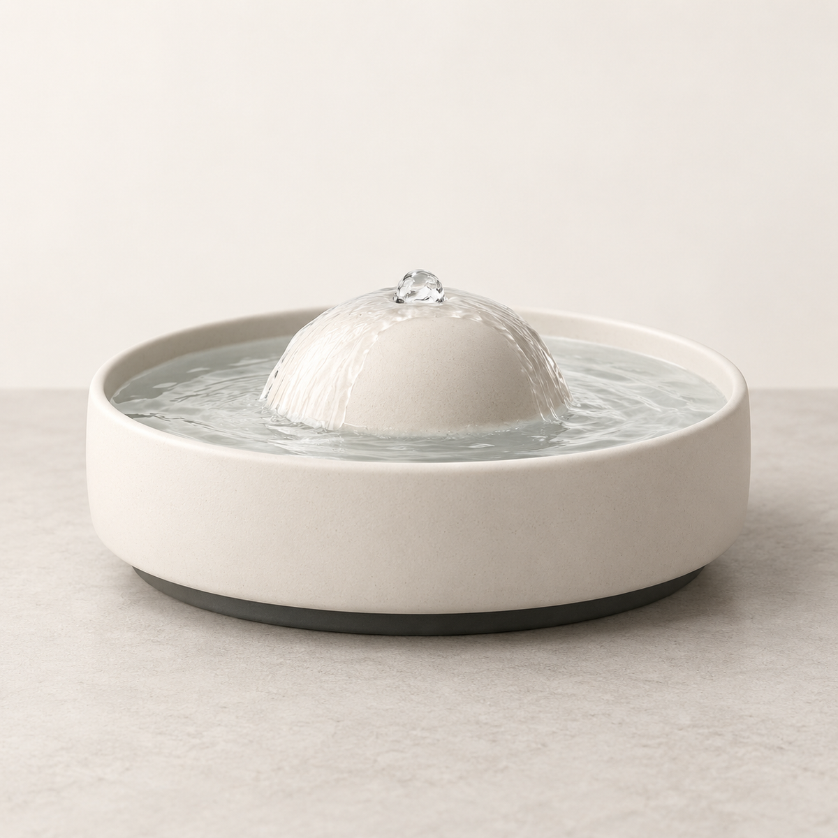 Luna Ceramic Water Fountain with warm-white dome and shallow drinking basin
